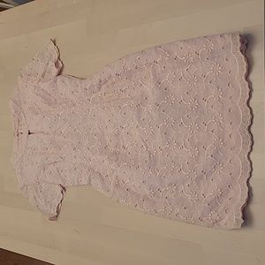 LIKE NEW 1960s VTG Handmade Light Pink Floral Lace Outer Short Sleeve Mini Dress
